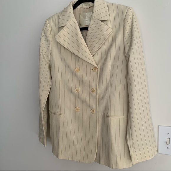 Doen Harrison Pinstripe Double Breasted Suit Blazer Jacket Cream Gessato Stripe - Picture 11 of 16